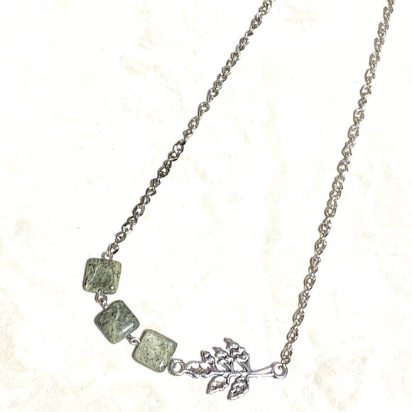 2/$20 Dark Green Serpentine Leaf Branch Necklace,Genuine Gemstone StainlessChain - Picture 10 of 13